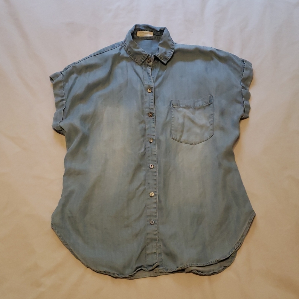 Faux Denim Collared Shirt
